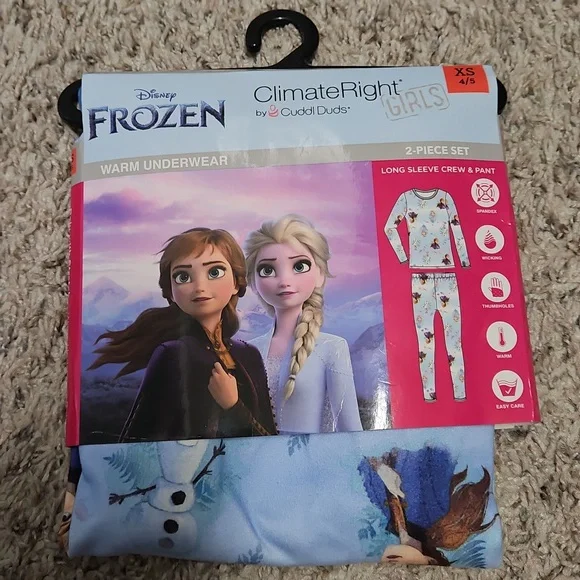 NWT Climateright By Cuddl Duds Girls Frozen Thermal Set - Picture 3 of 4